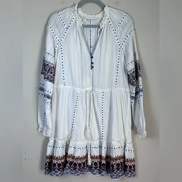 Veronica Beard Embroidered Mini Bobo Dress Gauze Cotton Sz Small‎ - Image 2
