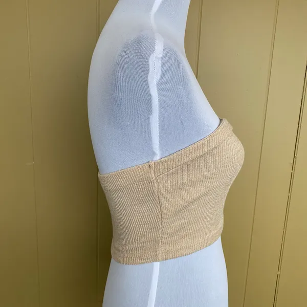 Women XS knit tube top and pull on shorts outfit tan - Image 9
