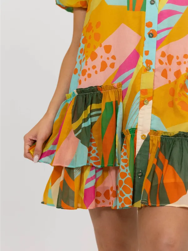 Karlie Multicolor Zebra Abstract Puff-Sleeve Mini Dress - Image 3