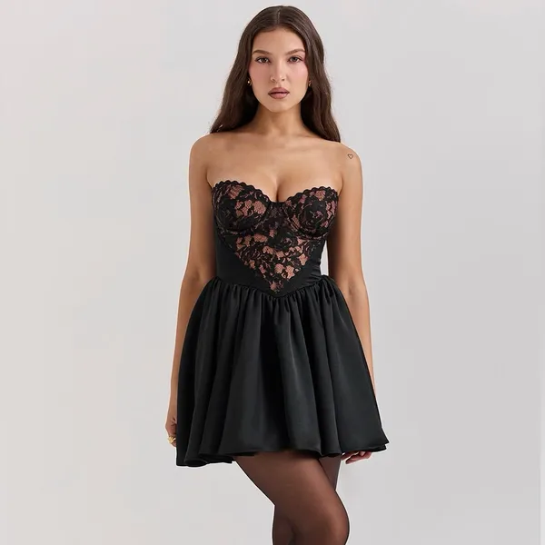 HOUSE OF CB ‘Jadore’ Black Lace and Satin Strapless Mini Dress NWOT size‎ XS - Image 3