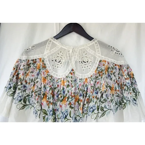 Farm Rio Sweet Bloom Dress Small Mini Bouquet Short Sleeve Eyelet Lace Garden - Image 12