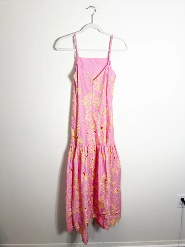 Anthropologie Beatrice B Abito Tessuto Pink Yellow Embroidered Maxi Dress Tank 0 - Image 4