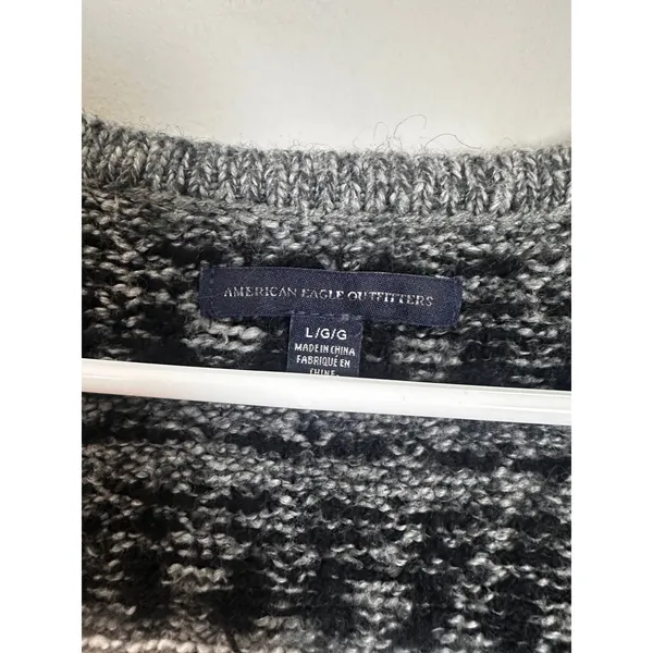 American Eagle Outfitters Gray Fair Isle Scoop Neck Pullover Sweater Womens‎ L - Image 2