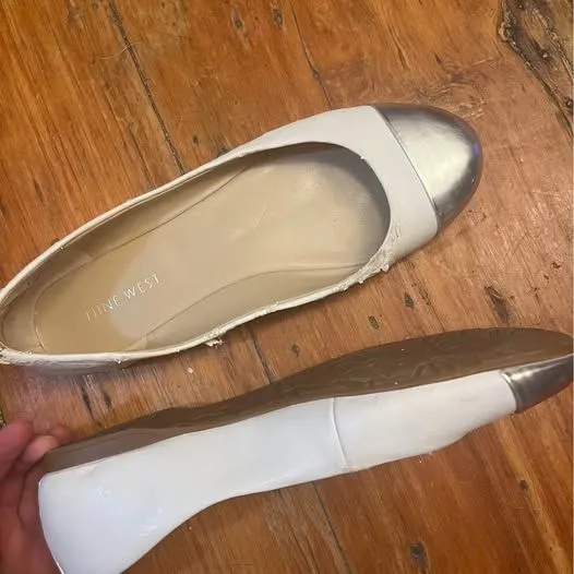 Nine West NWFAUNCE white metallic toe ballet flats size 8M - Image 8