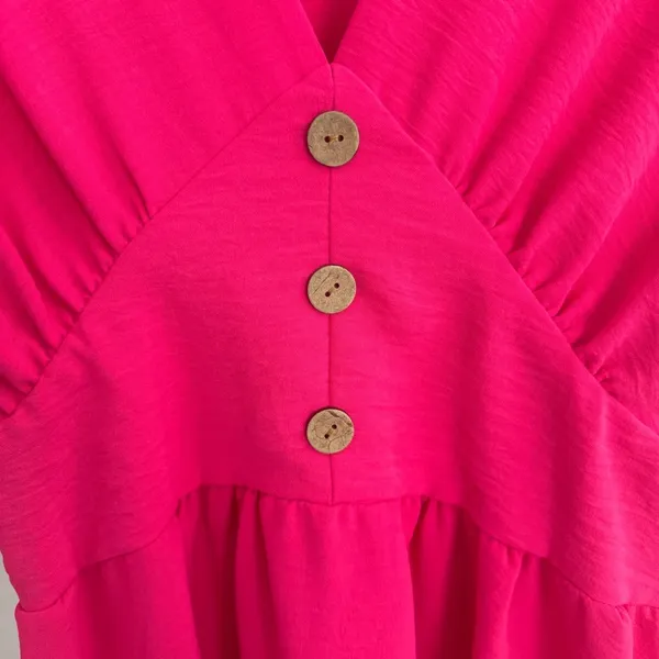 Seven Islands Pink Midi Sundress with Puff Sleeves and V-Neck Small - Image 2