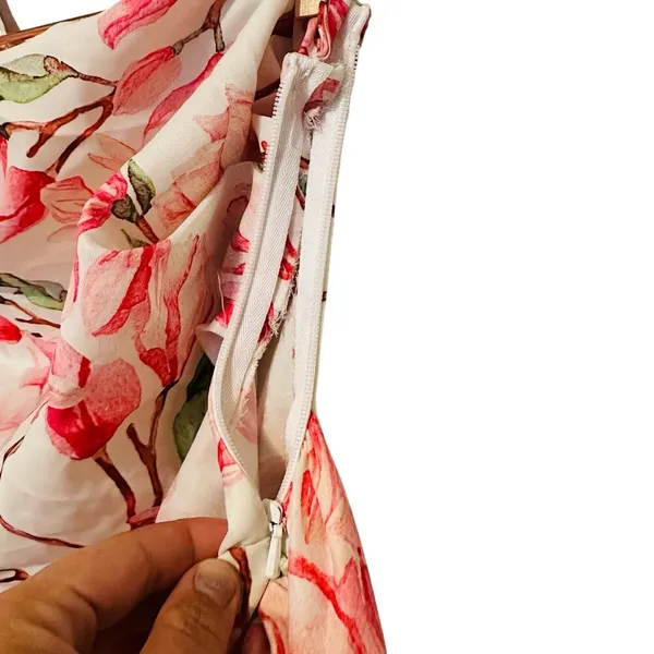 BRONX AND BANCO Layla Floral Pink White One Shoulder Silk Bow Mini Dress Size S - Image 14