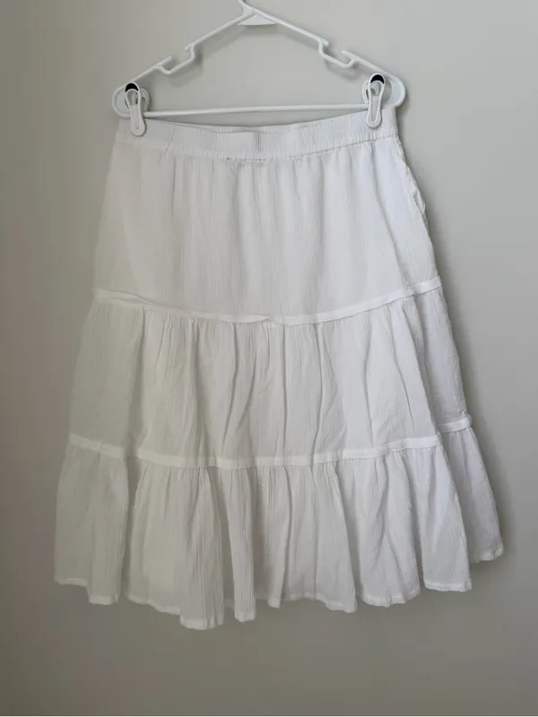 Talbots Crinkle Gauze Tiered Midi Skirt Womens M White Lined Peasant Cottage - Image 4