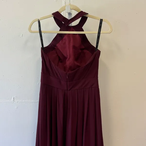 Bill Levkoff Burgundy Halter‎ Pleated Chiffon Bridesmaid Formal Gown Dress 8 - Image 5