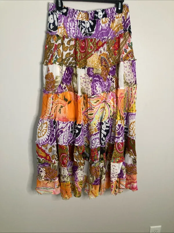 No Boundaries Patchwork Maxi Skirt - Purple, Orange, White - Image 7
