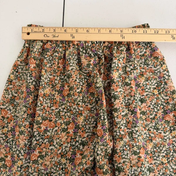 Floral Maxi Skirt Orange Green Purple Elastic Waist Cottagecore‎ Small - Image 6