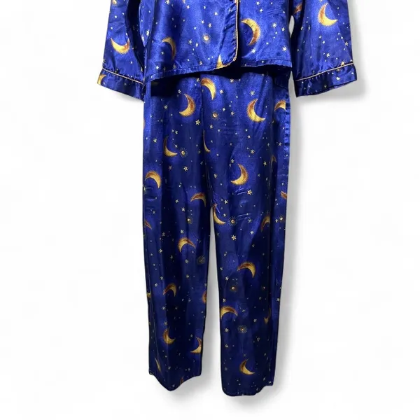 90s Vintage Celestial Sun & Moon Satin Long Sleeve Pant Pajama Set Whimsigoth - Image 5