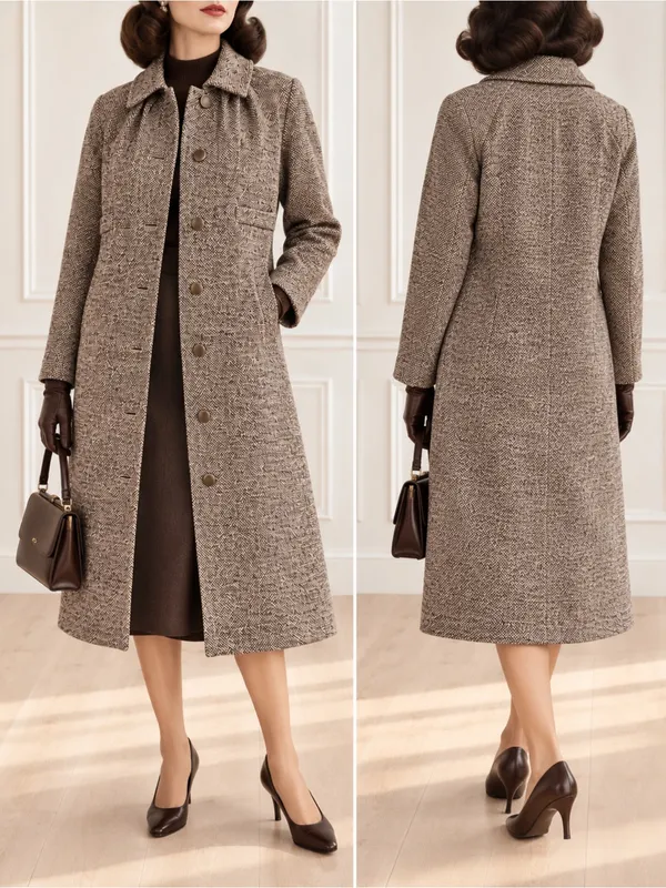 Vintage 1950s Tweed Maxi Coat Small Brown Hand Tailored Dumas California - Image 2