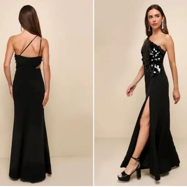LULUS Prom Wedding Bridesmaid One Shoulder Sparkly Satin Maxi Gown NWOT - Image 4