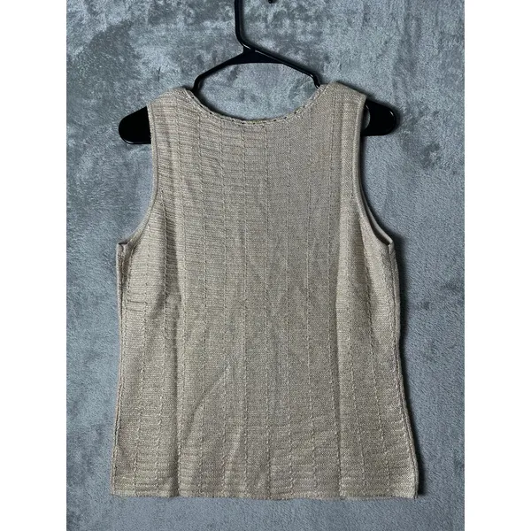 Chico’s Aspen‎ Foiled Gold Sweater Tank Knit Top Shimmer 100% Cotton 1/MD NEW - Image 2