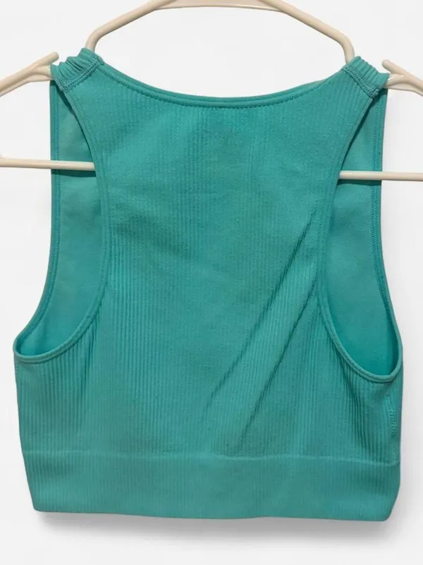 Garage teal blue ribbed nylon & spandex crop top in a S #activewear #ribbed - Image 2