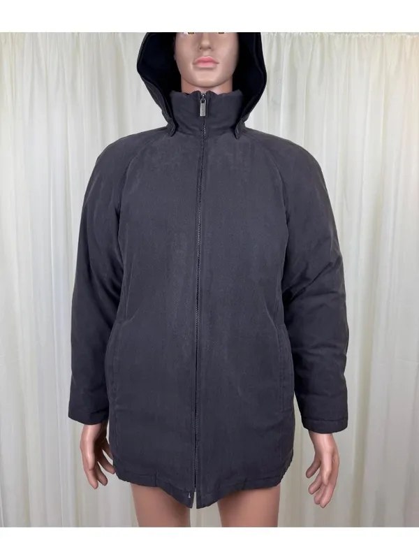 Women's London Fog Down Feather Fill Hooded Coat Jacket Sz MD Reg Charcoal Gray - Image 2