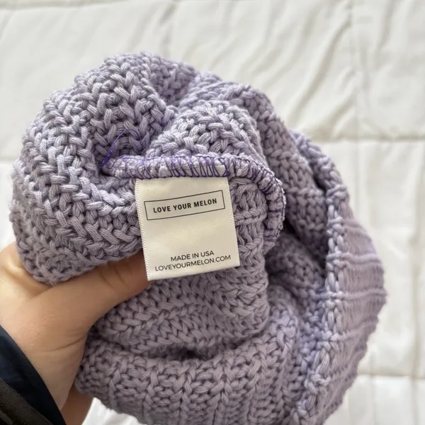 Womens‎ Love Your Melon Purple Beanie Hat Winter Knit 100% Cotton Classic City - Image 6