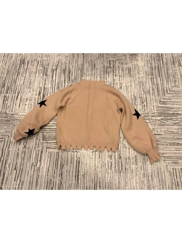 Dance & Marvel women's medium beige/black Stars mock neck sweater - Image 6