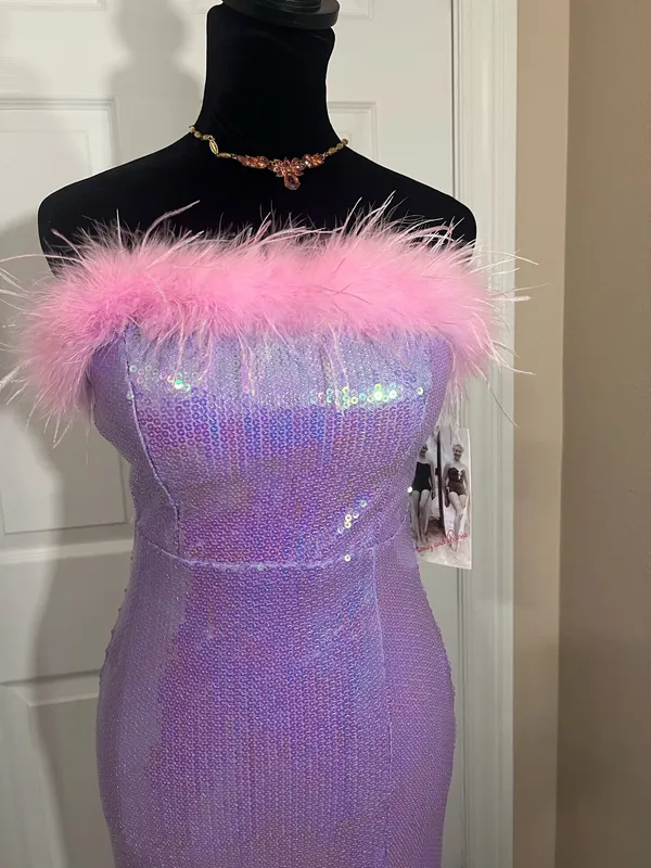 Purple sequin masquerade costume dress - Image 2