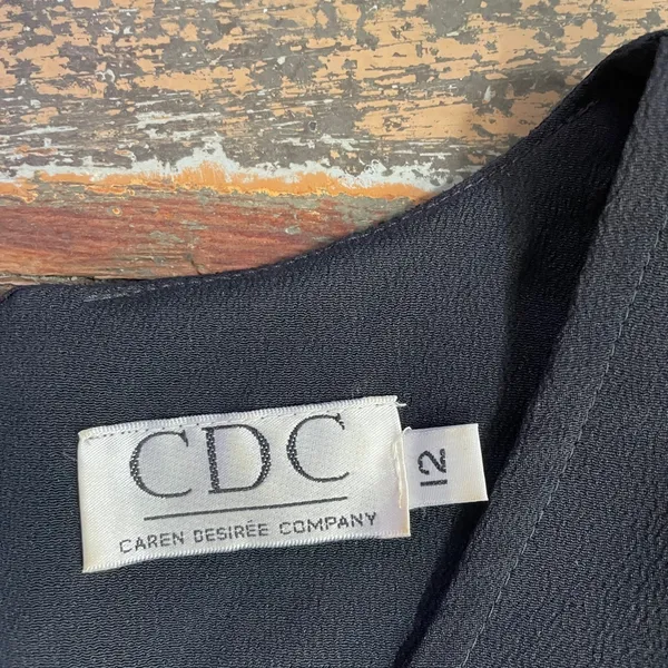 Vintage CDC Caren Desirée Black Pleated Rosette A-Line Dress Sz 12 💚🎀 - Image 11