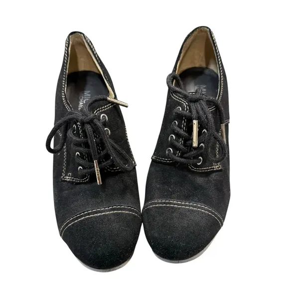 Michael Kors 6M Black Suede Oxford‎ Booties Lace Up Platform Heels Witchy Y2K - Image 3