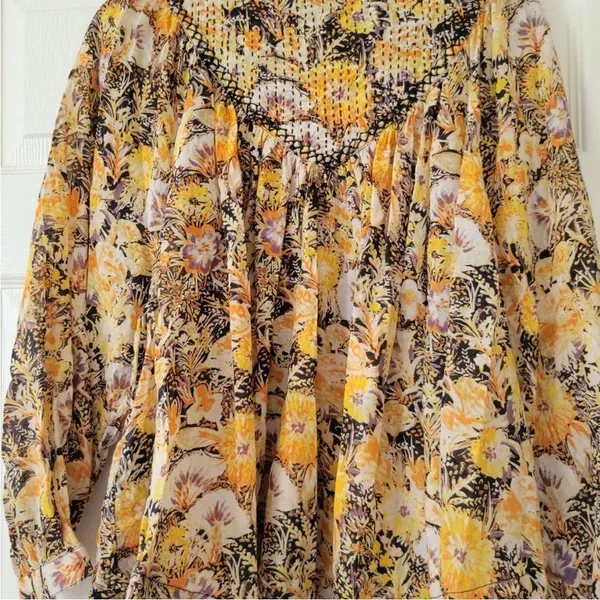 Free People We The Free Cool Meadow Midnight Combo Long Balloon Sleeves Boho Slouchy Top L - Image 9