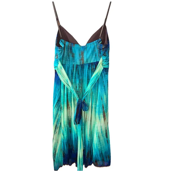 Ruby Rox Green Blue Tie-Dye Sun Dress Babydoll Tulle Ruffled Ruched Y2K Medium - Image 5