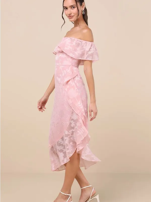 Lulu's Pretty Perfect Blush Burnout Floral Off-the-Shoulder Midi Dress - Image 4
