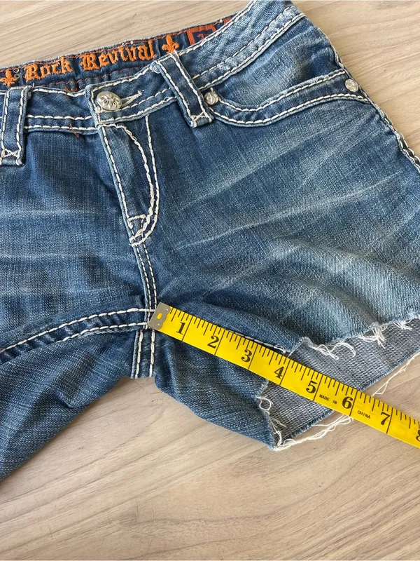 Rock Revival Distressed Blue Denim Cutoff Shorts - Image 5
