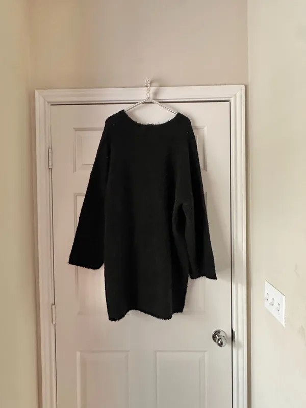 HYFVE Black Fuzzy Rosette Oversized Poncho Cardigan - Image 6