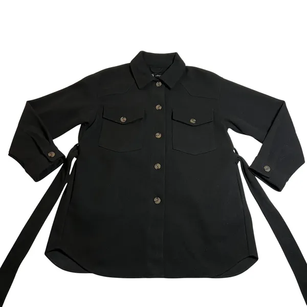 Zara Button Up Overshirt w/ Waist Tie Size M Tunic Minimalist Outerwear Casual - Image 4