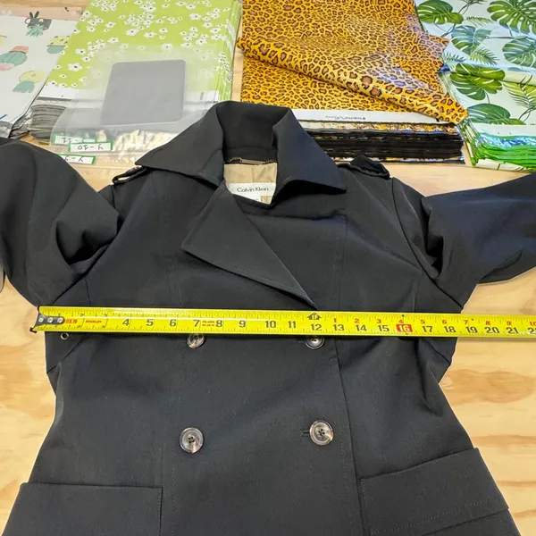 Calvin Klein Black Double Breasted Belted‎ Trench Coat Jacket XS Epaulettes - Image 12