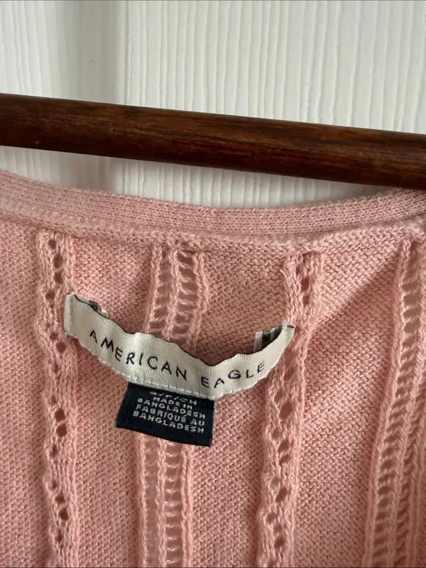 American Eagle Pointelle Knit Tank Women Small Pink Cotton Button Front NWT - Image 4
