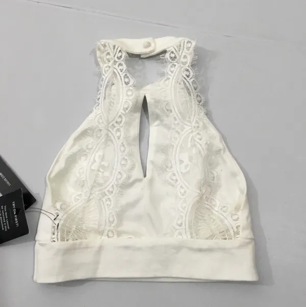 Lulus White Eyelash Lace Halter Crop Top New with tag - Image 2
