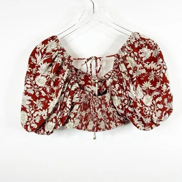 Free People Sunday Floral Linen Blend Puff Sleeve Crop Top Women's Size‎ S Boho - Image 3