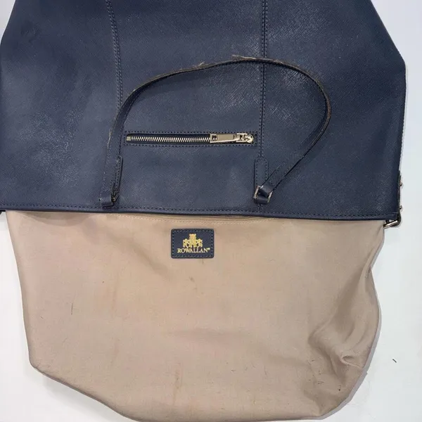 Rowallan‎ Large Old Money Minimalist Navy Blue Canvas Tote Purse - Image 5