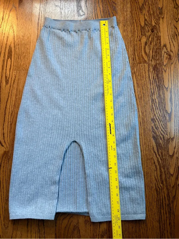 Free People Skyline Midi Skirt Gray Rib Knit Front Slit High Waist Size M - Image 10