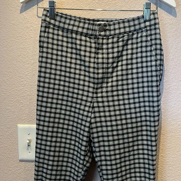 Hollister Women’s Black and White Plaid Stretchy Pants Medium Ultra High Rise - Image 3