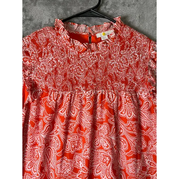 Boden Sleeveless Smocked Mini Dress Orange White Paisley Tie Waist Cottagecore 8 - Image 2