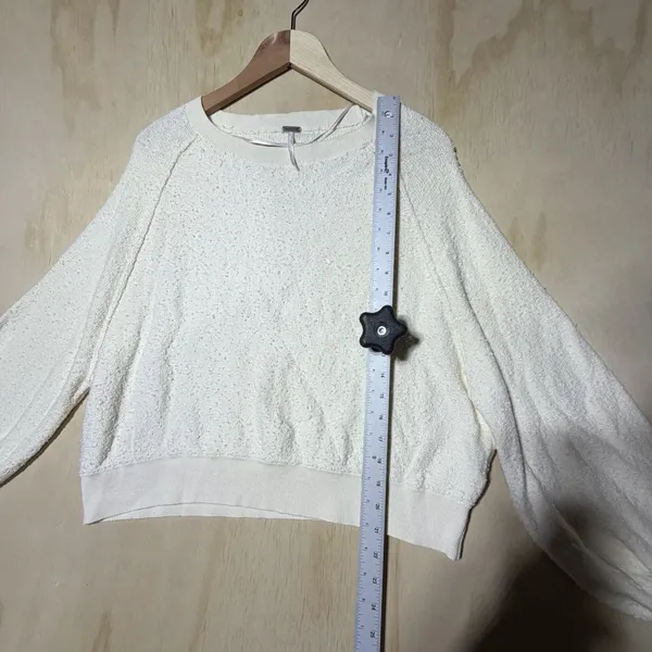 Free People Cream Knit Sweater XS Balloon Sleeve Boho Cozy Pullover Ivory Top - Image 5