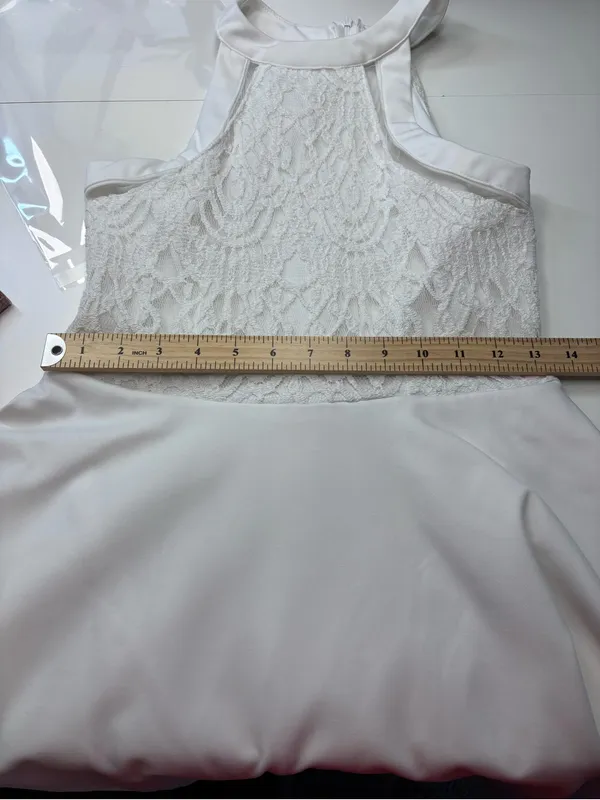 Missguided White Lace Halter Skater Dress Rush Week Bridal Wedding EUC Size S - Image 6