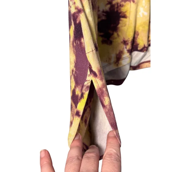 LOGO Lori Goldstein Women Top 3X Burgundy Yellow Tie Dye Sharkbite Boho Artistic - Image 3
