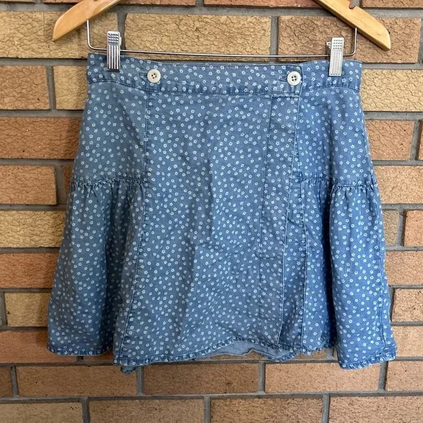 NWT Madewell Womens Shirred Wrap Mini Skirt In Indigo Daisies Blue Floral Size 4 - Image 2