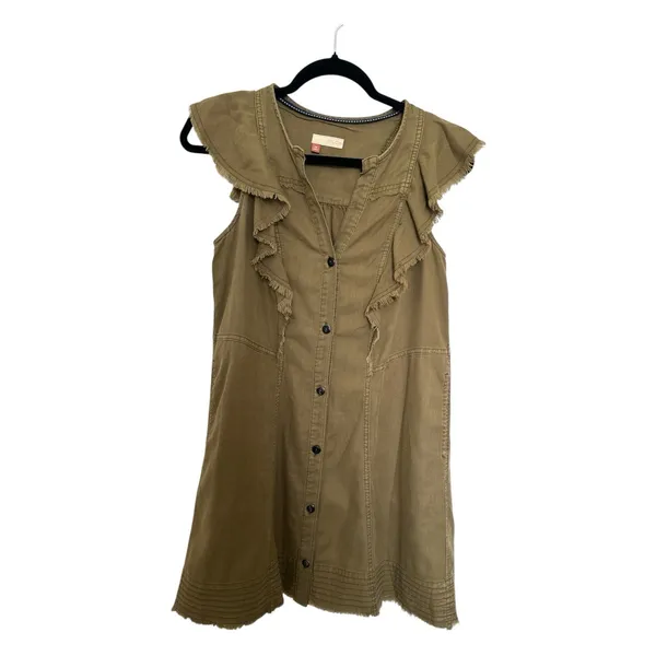 Anthropologie Pilcro Flutter-Sleeve Buttondown Tunic Mini Dress Moss XSmall - Image 5
