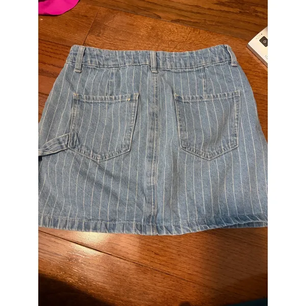 PacSun Denim Mini Skirt Women 27 Light Blue Pinstripe Carpenter Utility Skirt‎ - Image 3