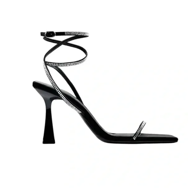 ZARA BRAND BLACK HEELED SANDALS WITH RHINESTONE STRAPS size35 size 5US - Image 3