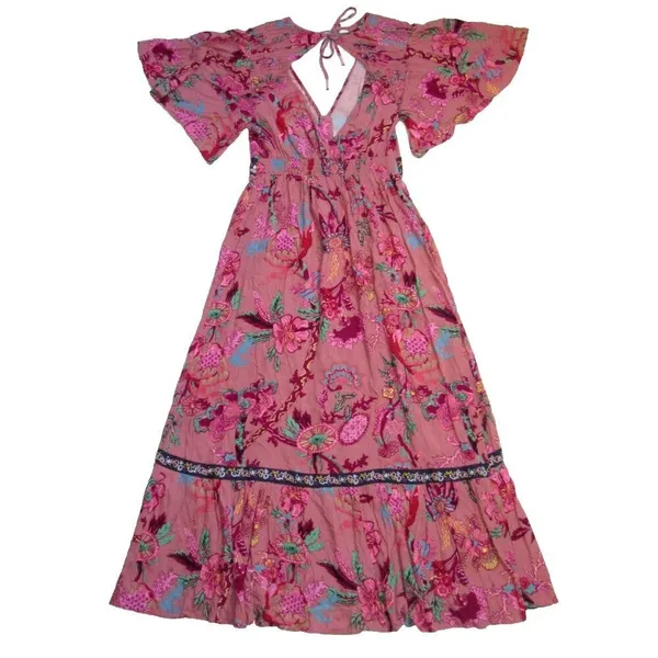NWT by Anthropologie Ruffled Embroidered Maxi in Pink Floral V-neck Dress S - Image 11