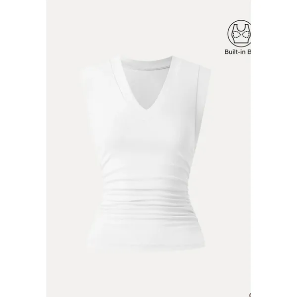 OGL Women XS White Modal Stretch V-Neck Cowl Back Sleeveless Top Blouse New - Image 2