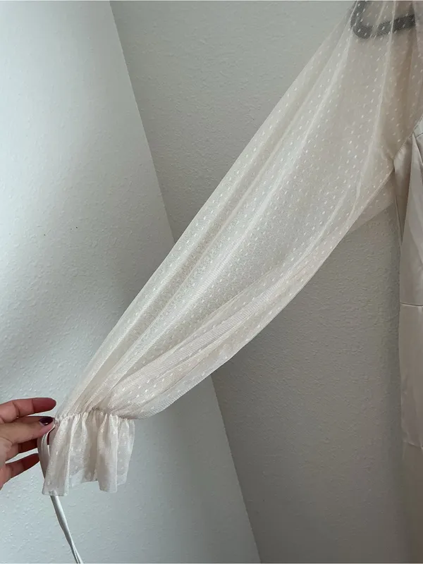 Lulu's Cream Satin Jumpsuit with Sheer Puff Sleeves - Image 5
