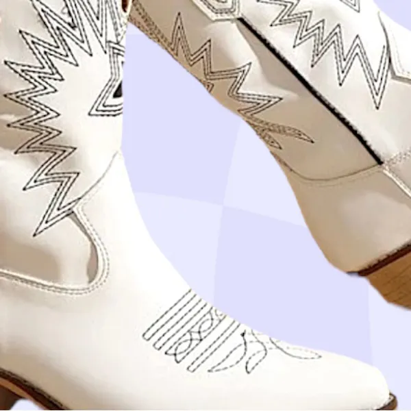 White, Silver & Black Embroidered Mod Calf Western Cowboy Boots - Image 7
